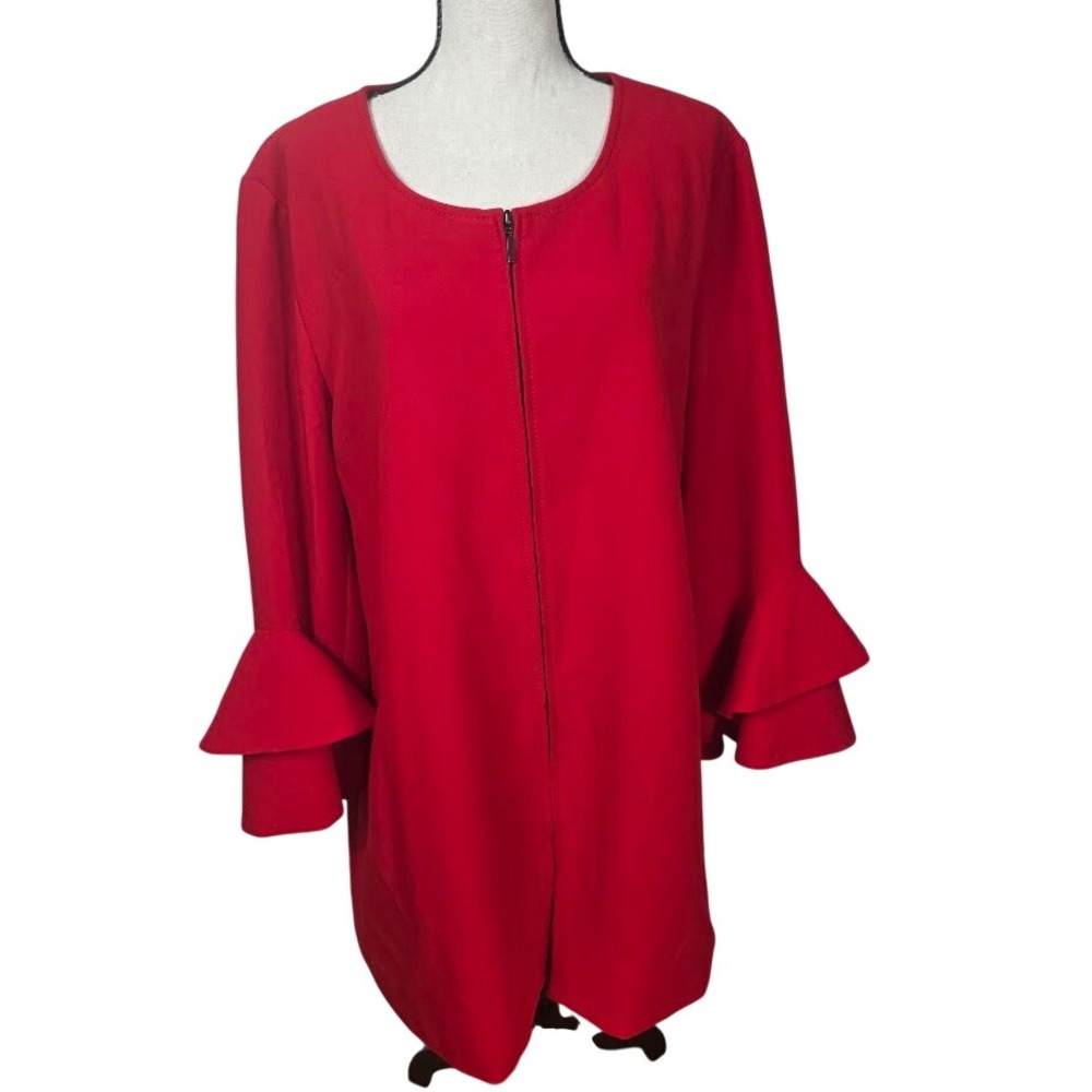 Alfini Red Zipper Front Jacket Ruffle Sleeve Outerwear Valentine‎  SzXXL